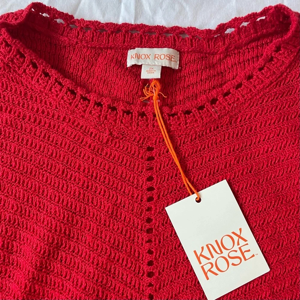 Knox Rose Women's Lively Red Short Puff Sleeve Sweater Christmas 2X NEW - Picture 3 of 6